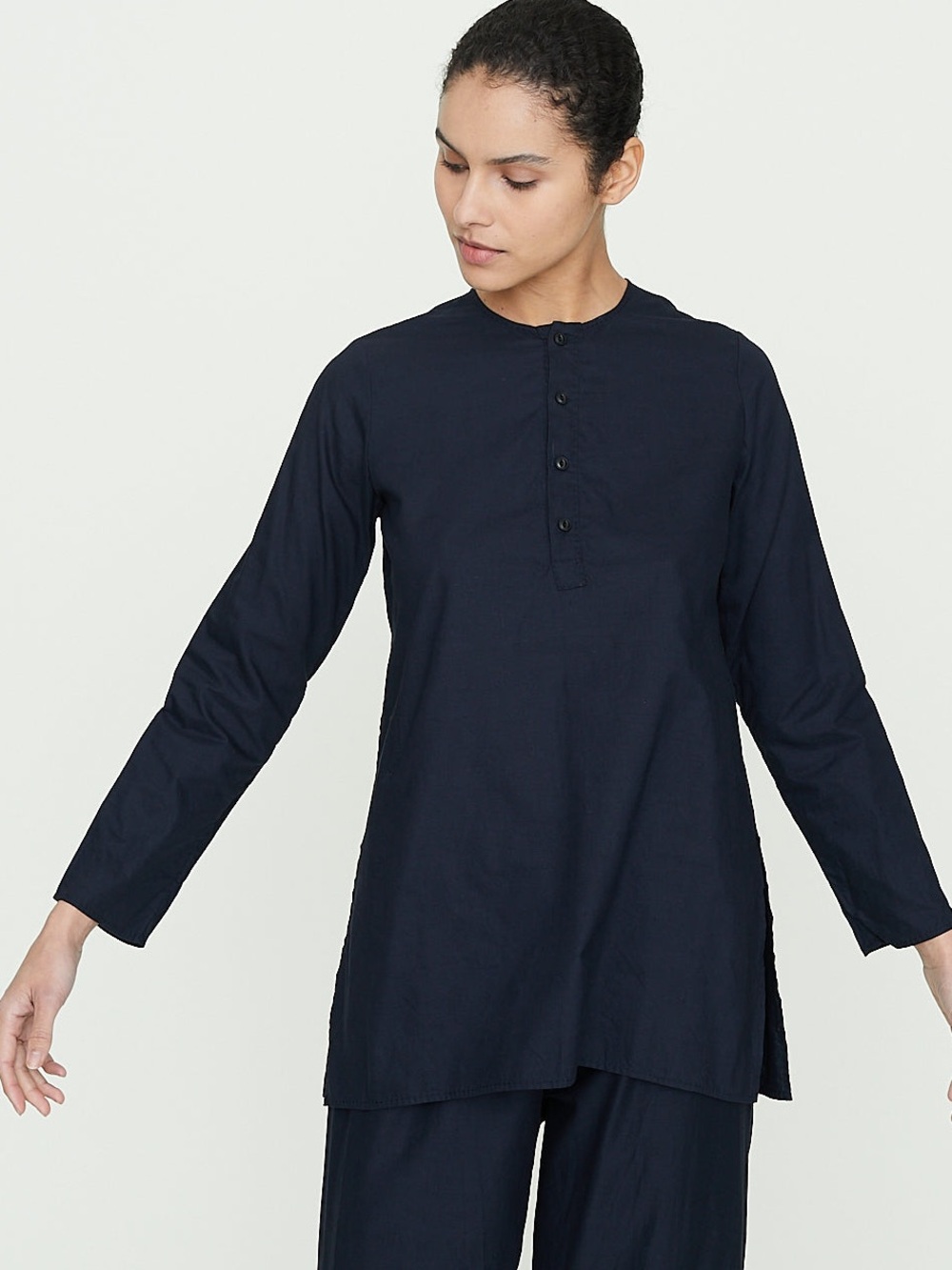 DOSA Simple Kurta 1/4 Button Front Tunic Top | Midnight | 1 ( XS / Small)